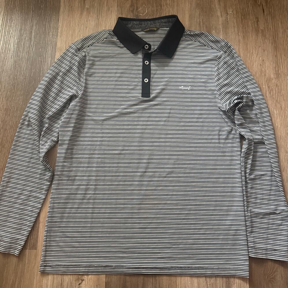 Louis Castel Men’s black/gray Striped Long Sleeve Athletic Golf Polo sz 105 US L